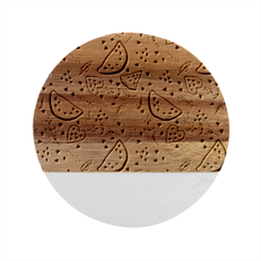 Seamless-vector-pattern-with-watermelons-mint Marble Wood Coaster (round) by Amaryn4rt