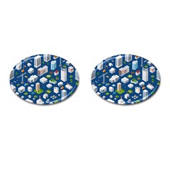 Isometric-seamless-pattern-megapolis Cufflinks (oval) by Amaryn4rt