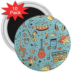 Seamless-pattern-musical-instruments-notes-headphones-player 3  Magnets (10 Pack)  by Amaryn4rt