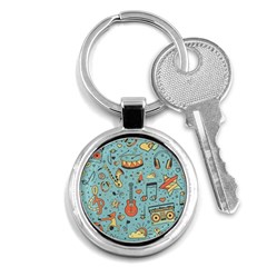 Seamless-pattern-musical-instruments-notes-headphones-player Key Chain (round) by Amaryn4rt