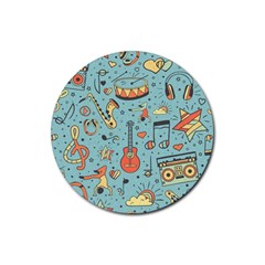 Seamless-pattern-musical-instruments-notes-headphones-player Rubber Round Coaster (4 Pack) by Amaryn4rt