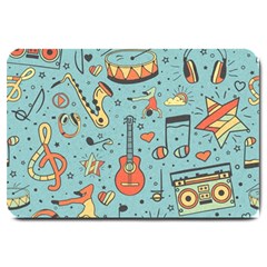 Seamless-pattern-musical-instruments-notes-headphones-player Large Doormat by Amaryn4rt