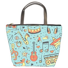 Seamless-pattern-musical-instruments-notes-headphones-player Bucket Bag by Amaryn4rt