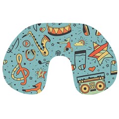 Seamless-pattern-musical-instruments-notes-headphones-player Travel Neck Pillow by Amaryn4rt