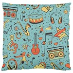 Seamless-pattern-musical-instruments-notes-headphones-player Large Premium Plush Fleece Cushion Case (Two Sides) Front