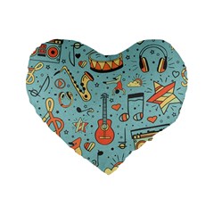 Seamless-pattern-musical-instruments-notes-headphones-player Standard 16  Premium Flano Heart Shape Cushions by Amaryn4rt