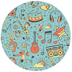 Seamless-pattern-musical-instruments-notes-headphones-player Wooden Bottle Opener (round)