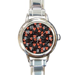 Seamless-vector-pattern-with-watermelons-hearts-mint Round Italian Charm Watch