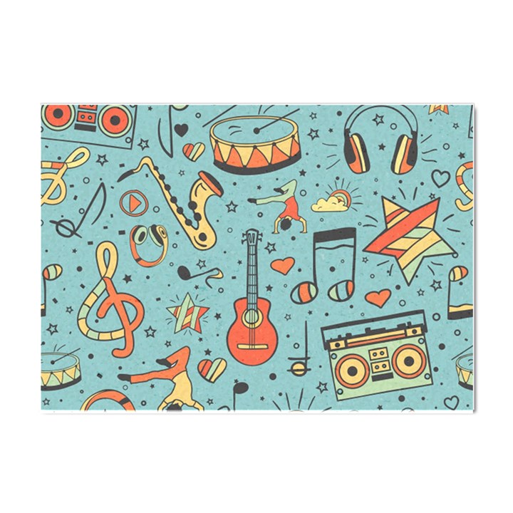 Seamless-pattern-musical-instruments-notes-headphones-player Crystal Sticker (A4)