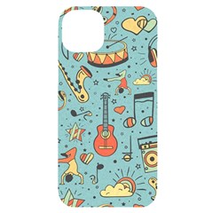 Seamless-pattern-musical-instruments-notes-headphones-player Iphone 14 Plus Black Uv Print Case by Amaryn4rt