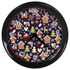 Winter-seamless-patterns-with-gingerbread-cookies-holiday-background Wall Clock (black) by Amaryn4rt