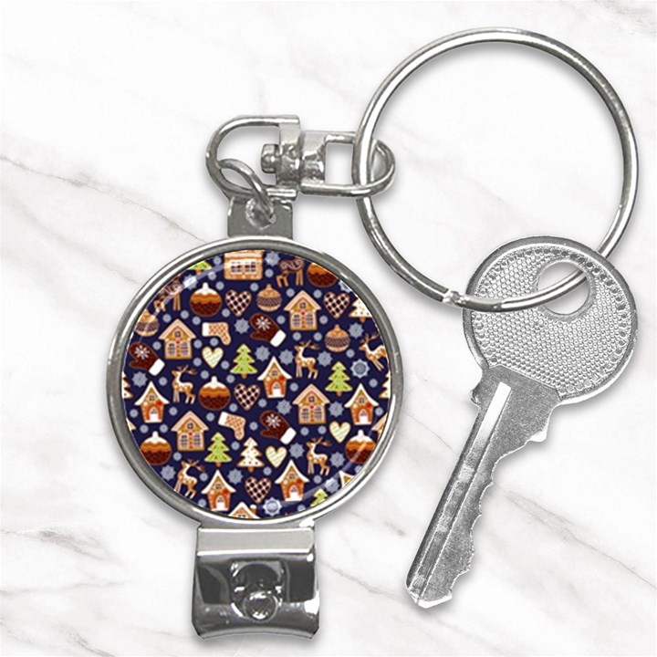 Winter-seamless-patterns-with-gingerbread-cookies-holiday-background Nail Clippers Key Chain