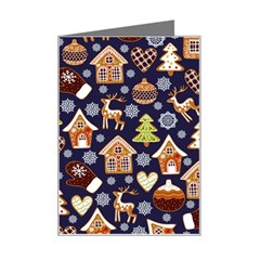 Winter-seamless-patterns-with-gingerbread-cookies-holiday-background Mini Greeting Card by Amaryn4rt