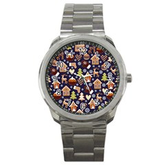 Winter-seamless-patterns-with-gingerbread-cookies-holiday-background Sport Metal Watch by Amaryn4rt