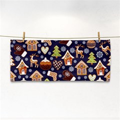 Winter-seamless-patterns-with-gingerbread-cookies-holiday-background Hand Towel by Amaryn4rt