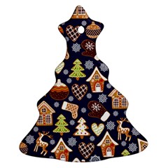 Winter-seamless-patterns-with-gingerbread-cookies-holiday-background Christmas Tree Ornament (two Sides) by Amaryn4rt