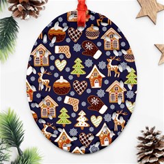 Winter-seamless-patterns-with-gingerbread-cookies-holiday-background Ornament (oval Filigree)