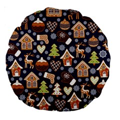 Winter-seamless-patterns-with-gingerbread-cookies-holiday-background Large 18  Premium Round Cushions by Amaryn4rt