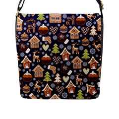 Winter-seamless-patterns-with-gingerbread-cookies-holiday-background Flap Closure Messenger Bag (l) by Amaryn4rt