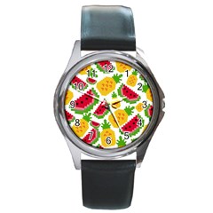 Watermelon-pattern-se-fruit-summer Round Metal Watch by Amaryn4rt