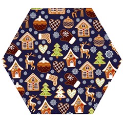 Winter-seamless-patterns-with-gingerbread-cookies-holiday-background Wooden Puzzle Hexagon by Amaryn4rt