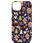 Winter-seamless-patterns-with-gingerbread-cookies-holiday-background iPhone 14 Plus Black UV Print Case Front