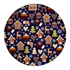 Winter-seamless-patterns-with-gingerbread-cookies-holiday-background Round Glass Fridge Magnet (4 Pack) by Amaryn4rt