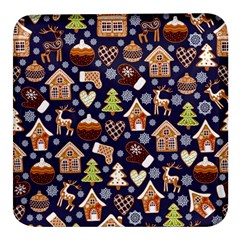 Winter-seamless-patterns-with-gingerbread-cookies-holiday-background Square Glass Fridge Magnet (4 Pack) by Amaryn4rt