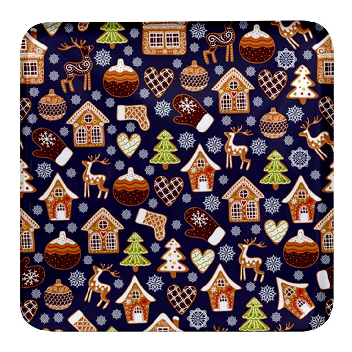 Winter-seamless-patterns-with-gingerbread-cookies-holiday-background Square Glass Fridge Magnet (4 pack)