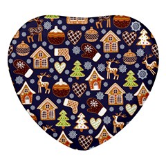 Winter-seamless-patterns-with-gingerbread-cookies-holiday-background Heart Glass Fridge Magnet (4 Pack) by Amaryn4rt