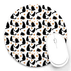 Black-cat-star-christmas-tree Round Mousepad by Amaryn4rt