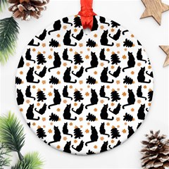 Black-cat-star-christmas-tree Round Ornament (two Sides) by Amaryn4rt