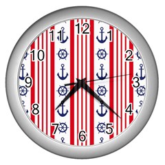 Nautical-papers-nautical-background Wall Clock (silver) by Amaryn4rt