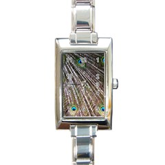 Peacock-feathers-pattern-colorful Rectangle Italian Charm Watch by Amaryn4rt