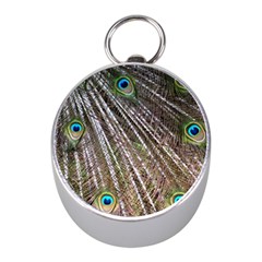 Peacock-feathers-pattern-colorful Mini Silver Compasses by Amaryn4rt