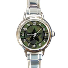 Military-camouflage-design Round Italian Charm Watch by Amaryn4rt