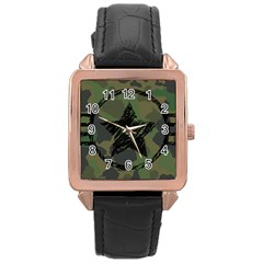 Military-camouflage-design Rose Gold Leather Watch  by Amaryn4rt