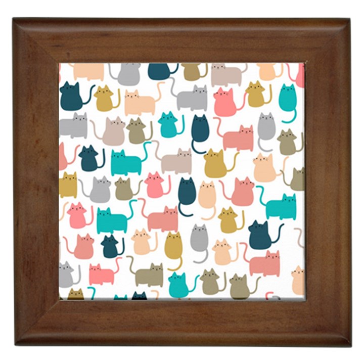 Cute-seamless-pattern-happy-kitty-kitten-cat Framed Tile