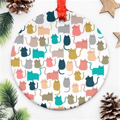 Cute-seamless-pattern-happy-kitty-kitten-cat Ornament (round) by Amaryn4rt