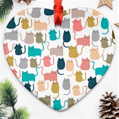 Cute-seamless-pattern-happy-kitty-kitten-cat Heart Ornament (two Sides) by Amaryn4rt