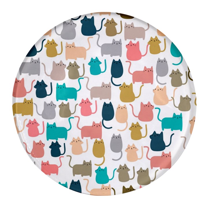 Cute-seamless-pattern-happy-kitty-kitten-cat Round Glass Fridge Magnet (4 pack)