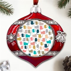 Cute-seamless-pattern-happy-kitty-kitten-cat Metal Snowflake And Bell Red Ornament by Amaryn4rt