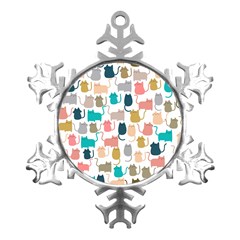 Cute-seamless-pattern-happy-kitty-kitten-cat Metal Small Snowflake Ornament by Amaryn4rt