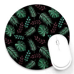 Abstract-seamless-pattern-with-tropical-leaves-hand-draw-texture-vector Round Mousepad by Amaryn4rt