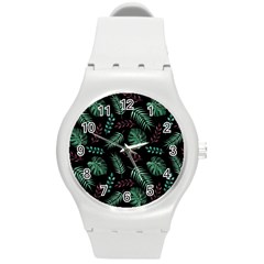 Abstract-seamless-pattern-with-tropical-leaves-hand-draw-texture-vector Round Plastic Sport Watch (m) by Amaryn4rt