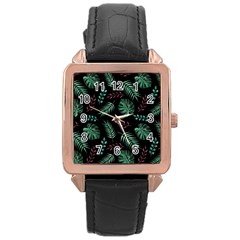 Abstract-seamless-pattern-with-tropical-leaves-hand-draw-texture-vector Rose Gold Leather Watch  by Amaryn4rt