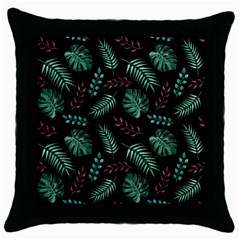 Abstract-seamless-pattern-with-tropical-leaves Throw Pillow Case (black) by Amaryn4rt