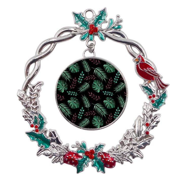 Honey-seamless-pattern Metal X mas Wreath Holly leaf Ornament