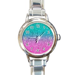 Pink And Turquoise Glitter Round Italian Charm Watch