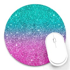 Pink And Turquoise Glitter Round Mousepad